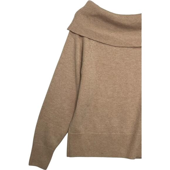 Paige Revolve Sweater Womens Large Tan Camel Off Shoulder Foldover Wool Pullover - Picture 9 of 13